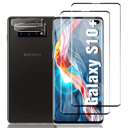 Picture of [2+2 Pack] Galaxy S10 Plus Glass Screen Protector, 9H Hardness Tempered Glass Scratch Resistant, Compatible Fingerprint Unlock, 3D HD Curved, For Samsung Galaxy S10 Plus 6.4 Inch Camera Protector