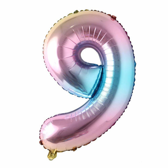 Picture of 40 inch Rainbow Gradient Colorful Big Size Number Foil Helium Balloons Birthday Party Celebration Decoration Large globos (40 inch Rainbow 9)