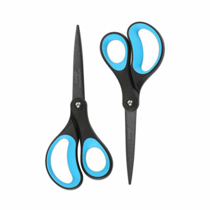 Picture of LIVINGO 2 Pack 8" Titanium Non-Stick Scissors, Professional Stainless Steel Comfort Grip, All-Purpose, Straight Office Craft Scissors for DIY(Blue/Black)