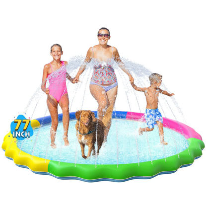 Picture of VISTOP Non-Slip Splash Pad for Kids and Dog, Thicken Sprinkler Pool Summer Outdoor Water Toys - Fun Backyard Fountain Play Mat for Baby Girls Boys Children or Pet Dog (77 inch, Red&Yellow&Green&Blue)