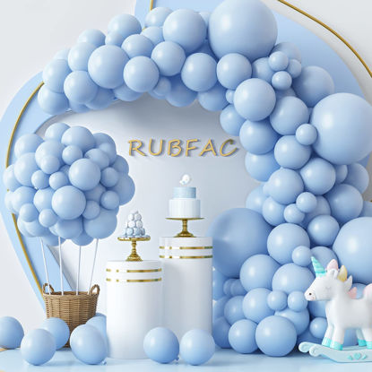 Picture of RUBFAC 129pcs Pastel Blue Balloons Different Sizes 18 12 10 5 Inch for Garland Arch, Light Blue Balloons for Birthday Baby Shower Gender Reveal Wedding Party Decoration