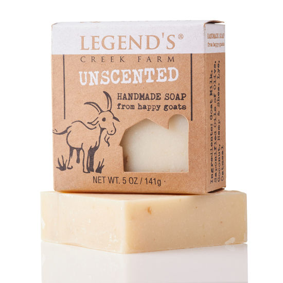 Picture of Legend’s Creek Farm, Goat Milk Soap, Moisturizing Cleansing Bar for Hands and Body, Creamy Lather and Nourishing, Gentle For Sensitive Skin, Handmade in USA, 5 Oz Bar (Unscented O.S.)