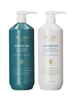 Picture of ORLANDO PITA Moroccan Argan Oil Glossing Shampoo & Conditioner Set, Moisturizing, Softening, & Shine-Enhancing for Smoother, More Manageable, & Overall Healthier Hair, 27 Fl Oz Each