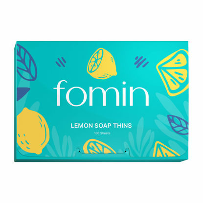 Picture of FOMIN - Antibacterial Paper Soap Sheets for Hand Washing - (100 Sheets) Lemon Portable Travel Soap Sheets, Dissolvable Camping Mini Soap, Portable Soap Sheets