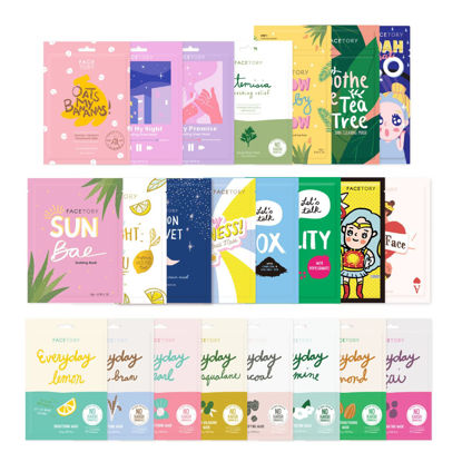 Picture of FACETORY 23 Sheet Mask Collection - Hydrating, Moisturizing, Radiance Boosting, Soothing, Redness Relief - For All Skin Types, Made in Korea, Variety Pack of 23 Sheet Masks