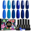 Picture of MEFA Blue Gel Nail Polish Set,6 Colors Midnight Navy Sapphire Blue Nail Polish Azure Glitter Dark Shades Starter Kit Soak Off Blue Shimmer Gel Nail Art Design DIY Salon Manicure Holiday Gift for Women