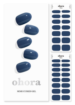 Picture of ohora Semi Cured Gel Nail Strips (N Cream Indigo) - Works with Any Nail Lamps, Salon-Quality, Long Lasting, Easy to Apply & Remove - Includes 2 Prep Pads, Nail File & Wooden Stick - Blue
