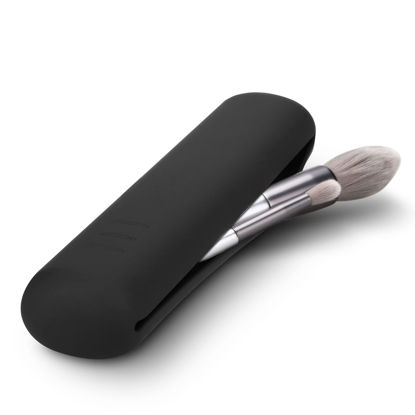 Picture of FERYES Travel Makeup Brush Holder, Magnetic Anti-fall Out Silicon Portable Cosmetic Face Brushes Holder, Soft and Sleek Makeup Tools Organizer for Travel-Black