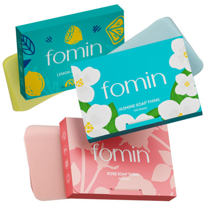 Picture of FOMIN - Antibacterial Paper Soap Sheets for Hand Washing - (300 Sheets) Rose, Jasmine, Lemon Portable Travel Dissolvable Camping Mini Soap Portable Soap Sheets