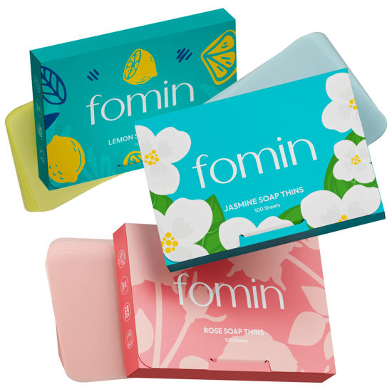 Picture of FOMIN - Antibacterial Paper Soap Sheets for Hand Washing - (300 Sheets) Rose, Jasmine, Lemon Portable Travel Dissolvable Camping Mini Soap Portable Soap Sheets