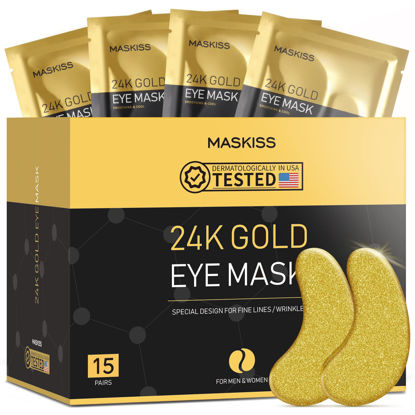 Picture of Maskiss 15-Pairs 24K Gold Under Eye Patches for Puffy Eyes, Eye Masks for Dark Circles and Puffiness, Collagen Skin Care Products