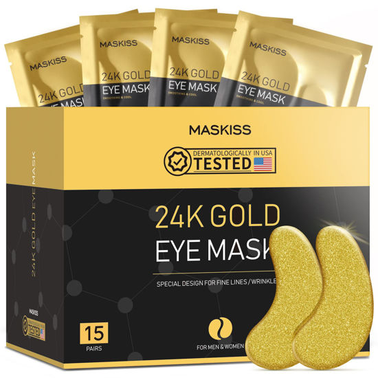 Picture of Maskiss 15-Pairs 24K Gold Under Eye Patches for Puffy Eyes, Eye Masks for Dark Circles and Puffiness, Collagen Skin Care Products
