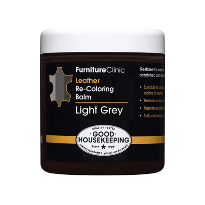 Picture of Furniture Clinic Leather Recoloring Balm (8.5 fl oz) - Leather Color Restorer for Furniture, Repair Leather Color on Faded & Scratched Leather Couches - 16 Colors of Leather Repair Cream (Light Grey)