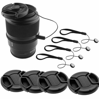 Picture of 58mm Lens Cap Bundle - 4 Snap-on Lens Caps for DSLR Cameras - 4 Lens Cap Keepers - Microfiber Cleaning Cloth Included - Compatible Nikon, Canon, Sony Cameras (58mm)