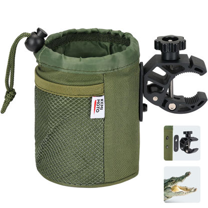 Picture of kemimoto Scooter Cup Holder, Oxford Fabric Motorcycle Drink Holder with 0.6"-1.5" Alligator Clamp, Universal Water Bottle Holder for Motorcycle, ATV, Scooter, Boat, Kayak, Bike, Walker, Army Green