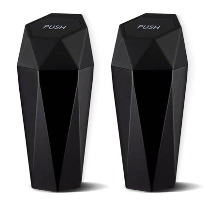 Picture of JUSTTOP Car Trash Can with Lid, Diamond Design Small Automatic Portable Trash Can, Easy to Clean, Used in Car Home Office Interior Accessories, 2PCS (Black)