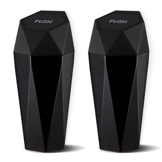 Picture of JUSTTOP Car Trash Can with Lid, Diamond Design Small Automatic Portable Trash Can, Easy to Clean, Used in Car Home Office Interior Accessories, 2PCS (Black)