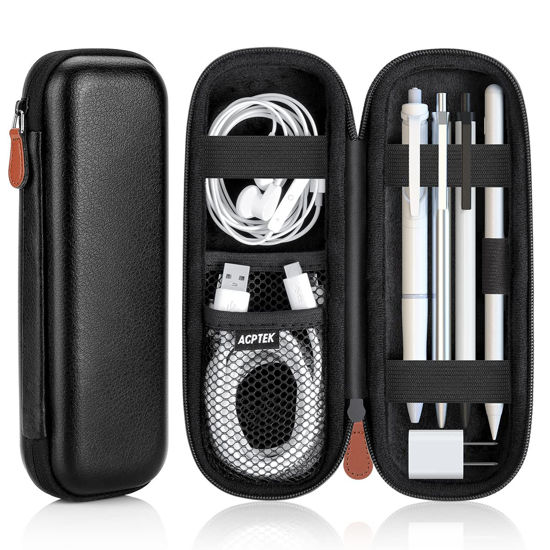 Picture of AGPTEK Case Holder for Apple Pencil, Slim PU Leather Carrying Case Pouch Cover Compatible with Apple Pen Accessories, USB Cable, Earphone,Samsung Stylus iPad Pro Pen/Pencil, Recording Pen, Black
