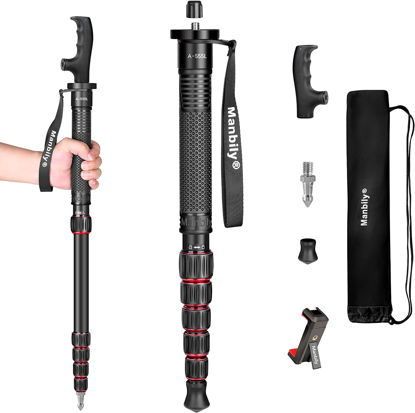Picture of Manbily Camera Monopod Aluminum Portable Compact Lightweight Travel Monopod with Carrying Bag Walking Stick Handle,for DSLR Canon Nikon Sony Video Camcorder,6 Sections up to 61-in (A-555L)