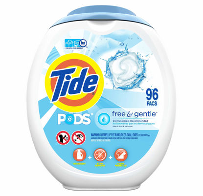 Picture of Tide PODS Free and Gentle, Laundry Detergent Soap PODS, HE, 96 Count - Unscented and Hypoallergenic for Sensitive Skin, Free and Clear of Dyes and Perfumes