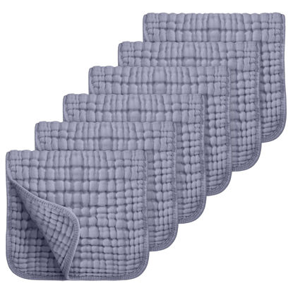 Picture of Looxii Muslin Burp Cloths 100% Cotton Muslin Cloths Large 20''x10'' Extra Soft and Absorbent 6 Pack Baby Burping Cloth for Boys and Girls (Fog Blue)