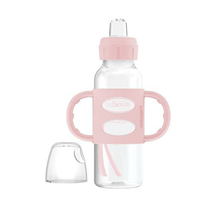 Picture of Dr. Brown’s® Milestones™ Narrow Sippy Bottle with 100% Silicone Handles, Easy-Grip Bottle with Soft Sippy Spout, 8oz/250mL, BPA Free, Light-Pink, 6m+