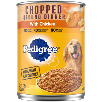 Picture of PEDIGREE CHOPPED GROUND DINNER Adult Canned Soft Wet Dog Food with Chicken, 13.2 oz. Cans (Pack of 12)