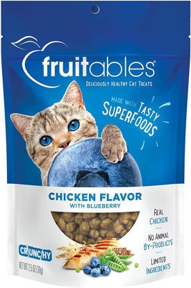 Picture of Fruitables Cat Treats - Crunchy Treats For Cats - Healthy Low Calorie Treats Packed with Protein - Free of Wheat, Corn and Soy - Made with Real Chicken with Blueberry - 2.5 Ounces