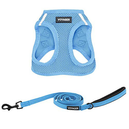 Picture of Voyager Step-in Air All Weather Mesh Harness and Reflective Dog 5 Ft Leash Combo with Neoprene Handle, for Small, Medium and Large Breed Puppies by Best Pet Supplies - Leash Harness (Baby Blue), XXS