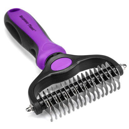 Picture of Maxpower Planet Pet Grooming Brush - Double Sided Shedding and Dematting Undercoat Rake, Dog Grooming Brush, Dog Shedding Brush, Cat Grooming Brush, Dog Comb, Cat Brush for Long Haired Cats, Purple