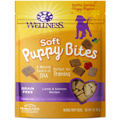Picture of Wellness Soft Puppy Bites Natural Grain-Free Treats for Training, Dog Treats with Real Meat and DHA, No Artificial Flavors (Lamb & Salmon, 3-Ounce Bag)