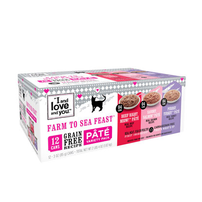 Picture of I AND LOVE AND YOU Naked Essentials Canned Wet Cat Food - Variety Pack: Beef Recipe, Salmon+Chicken Recipe, Turkey Recipe, 3-Ounce, Pack of 12 Cans, variety pack pate; beef, salmon, turkey