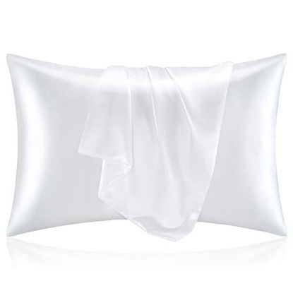 Picture of BEDELITE Satin Silk Pillow Cases Queen Size Set of 2, White Pillow Cases for Curly Hair and Aesthetic, Super Soft Silky Pillow Case with Envelope Closure (20x30 Inches)