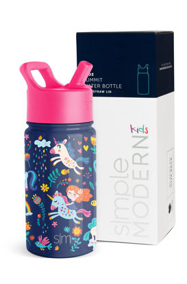 Picture of Simple Modern Kids Water Bottle with Straw Lid | Insulated Stainless Steel Reusable Tumbler for Toddlers, Girls | Summit Collection | 14oz, Unicorn Rainbows