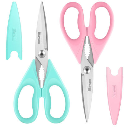 Picture of Kitchen Shears, iBayam Kitchen Scissors Heavy Duty Meat Scissors Poultry Shears, Dishwasher Safe Food Cooking Scissors All Purpose Stainless Steel Utility Scissors, 2-Pack, Pastel Pink, Mint Blue
