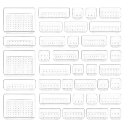 Picture of Vtopmart 37 PCS Clear Plastic Drawer Organizers Set, 4-Size Versatile Bathroom and Vanity Drawer Organizer Trays, Storage Bins for Makeup, Jewelries, Kitchen Utensils and Office