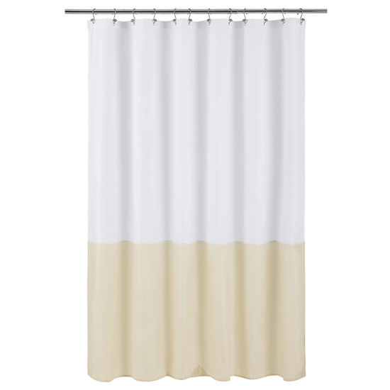 Picture of ALYVIA SPRING Waterproof Fabric Shower Curtain Liner - Soft & Light-Weight Cloth Shower Liner, 3 Bottom Magnets, Hotel Quality & Machine Washable - Standard Size 72x72, White and Cream