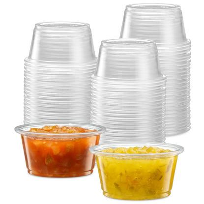 Picture of {2 oz - 200 Cups} Clear Diposable Plastic Portion Cups No Lids, Small Mini Containers For Portion Controll, Jello Shots, Meal Prep, Sauce Cups, Slime, Condiments, Medicine, Dressings, Crafts, Disposable Souffle Cups & Much more