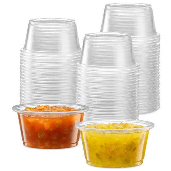 Picture of {2 oz - 200 Cups} Clear Diposable Plastic Portion Cups No Lids, Small Mini Containers For Portion Controll, Jello Shots, Meal Prep, Sauce Cups, Slime, Condiments, Medicine, Dressings, Crafts, Disposable Souffle Cups & Much more