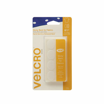 Picture of VELCRO Brand For Fabrics | Permanent Sticky Back Fabric Tape for Alterations and Hemming | Peel and Stick - No Sewing, Gluing, or Ironing | Pre-Cut Ovals, 1 x 3/4 inch, White - 8 Sets