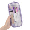 Picture of EASTHILL Grid Mesh Pen Pencil Case with Zipper Clear Makeup Color Pouch Cosmetics Bag Multi-Purpose Travel School Teen Girls Transparent Stationary Bag Office Organizer Box for Adluts(Purple)