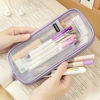 Picture of EASTHILL Grid Mesh Pen Pencil Case with Zipper Clear Makeup Color Pouch Cosmetics Bag Multi-Purpose Travel School Teen Girls Transparent Stationary Bag Office Organizer Box for Adluts(Purple)