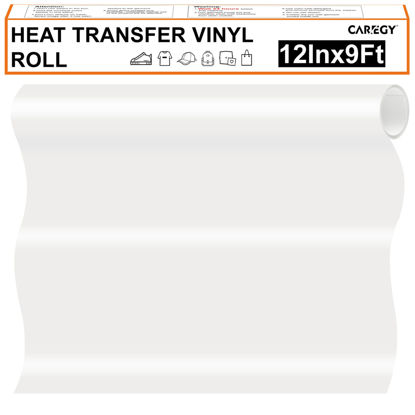 Picture of CAREGY Iron on Vinyl Heat Transfer Vinyl Roll HTV (12''x9',White)