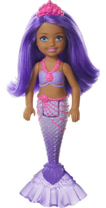 Picture of Barbie Dreamtopia Chelsea Mermaid Doll with Purple Hair & Tail, Tiara Accessory, Small Doll Bends At Waist