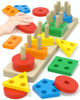 Picture of Yetonamr Montessori Toys for 1 2 3 Years Old Boys Girls, Wooden Sorting & Stacking Toys for Toddlers and Kids Baby, Color Recognition Shape Sorter Gift Educational Learning Toy Puzzles Ages 1-3