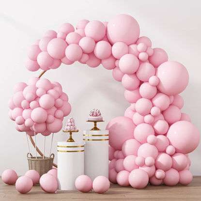 Picture of RUBFAC 129pcs Pastel Pink Balloons Different Sizes 18 12 10 5 Inches for Garland Arch, Light Pink Balloons for Birthday Baby Shower Gender Reveal Wedding Party Decoration
