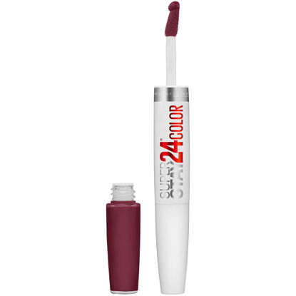 Picture of Maybelline New York Super Stay 24, 2-Step Liquid Lipstick Makeup, Long Lasting Highly Pigmented Color with Moisturizing Balm, Merlot Armour, Red, 1 Count