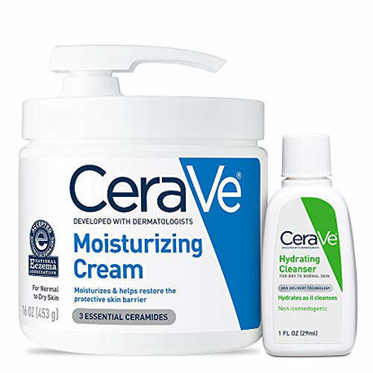 Picture of CeraVe Moisturizing Cream Combo Pack | Contains 16 Ounce with Pump and 1 Ounce Hydrating Facial Cleanser Trial/Sample Size