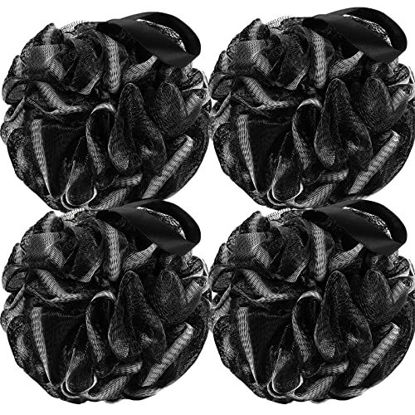 Picture of DadyMart Bath Shower Loofah Sponge 60g Bath Mesh Pouf Shower Ball Body Scrubber Exfoliating Bath Sponge for Women and Men, Set of 4, Black
