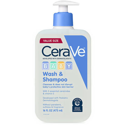 Picture of CeraVe Baby Wash & Shampoo | 2-in-1 Tear-Free for Skin Hair Fragrance, Paraben, Dye, Phthalates Sulfate Free Bath| Soap with Vitamin E 16 Ounce